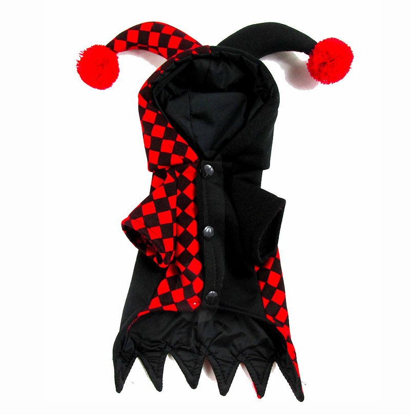 Checkered Pattern Pet Halloween Jester Costume with Pom Pom Hat For Dog